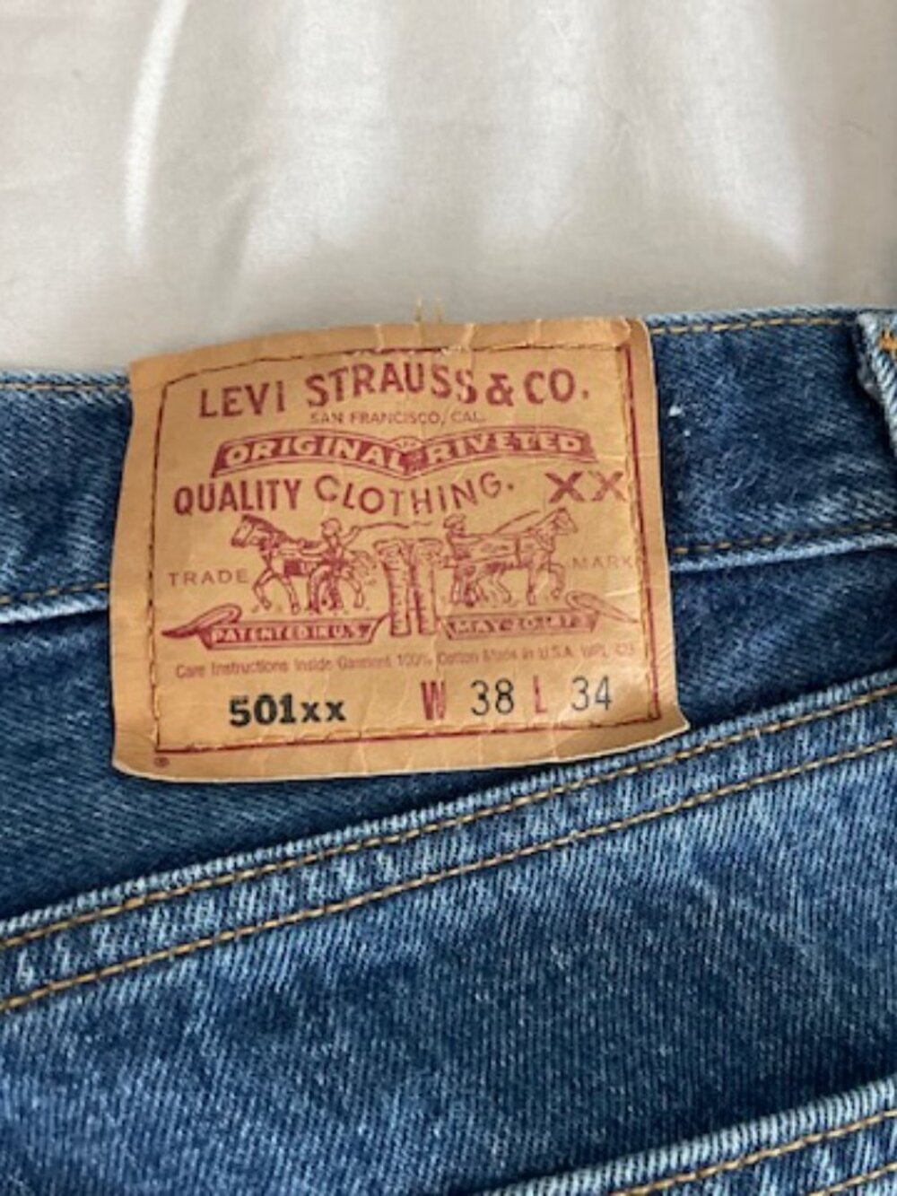 Levis Jeans Upcycled Patched Distressed 501xx 38 x 34 Actual 35 x 25 Retro OOAK - Picture 14 of 16